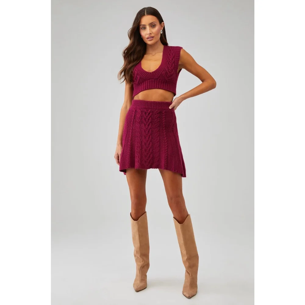 For Love & Lemons Magenta Cable Knit Layton Mini Skirt S - Picture 7 of 7